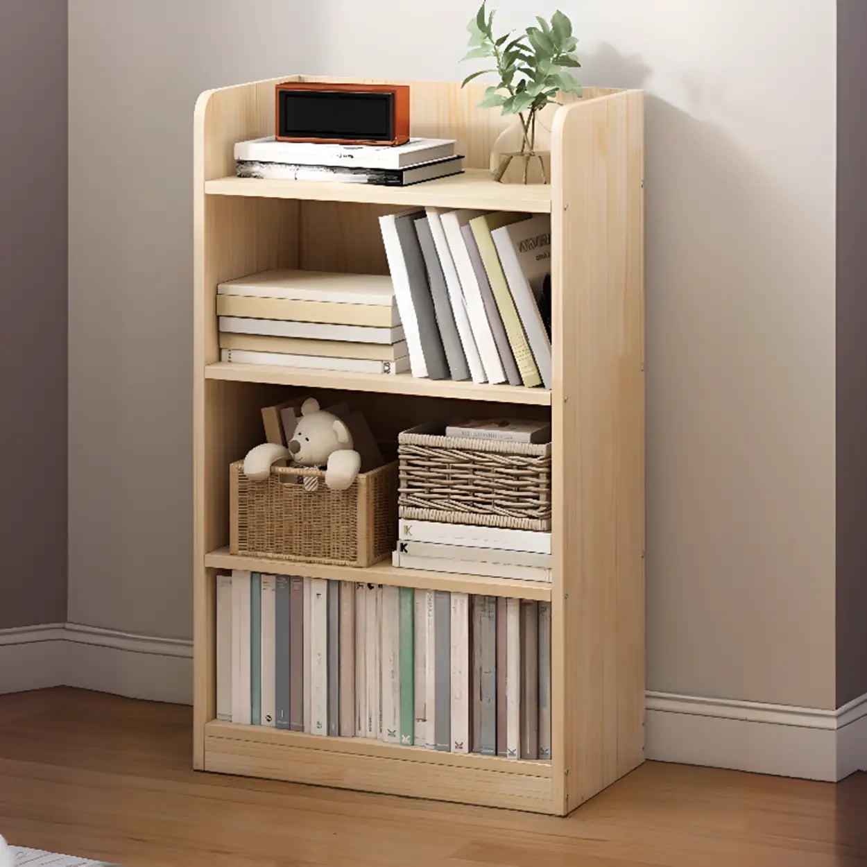 Stylish Natural Wood Small Rectangular Bookcase