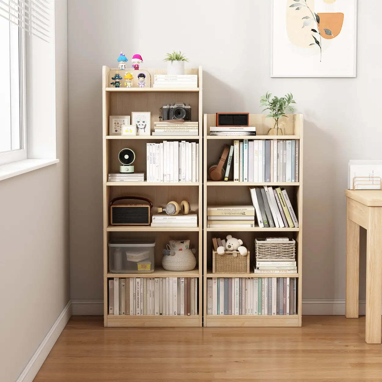 Stylish Natural Wood Small Rectangular Bookcase