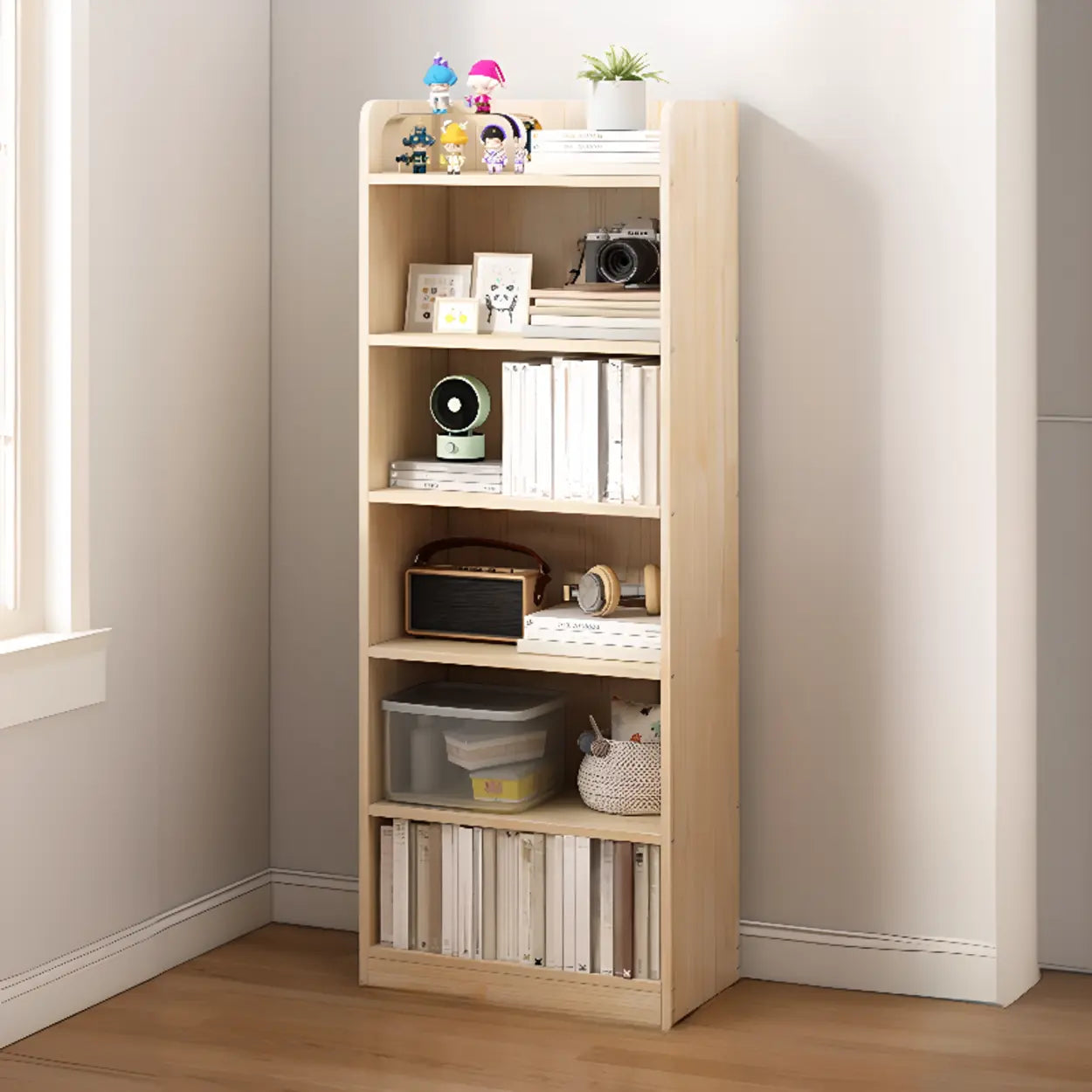 Stylish Natural Wood Small Rectangular Bookcase