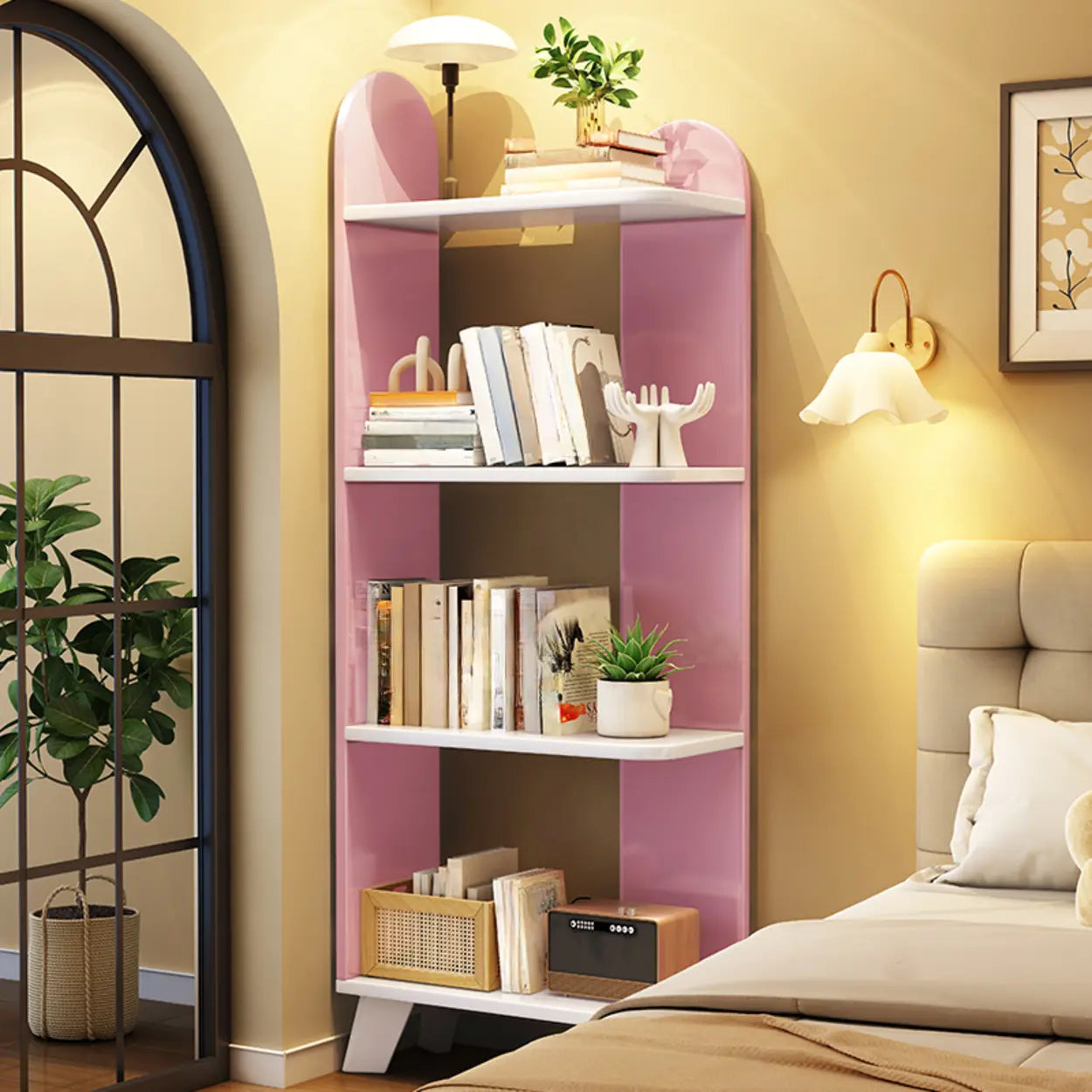 Stylish White Curved Corner Storage Bookcase