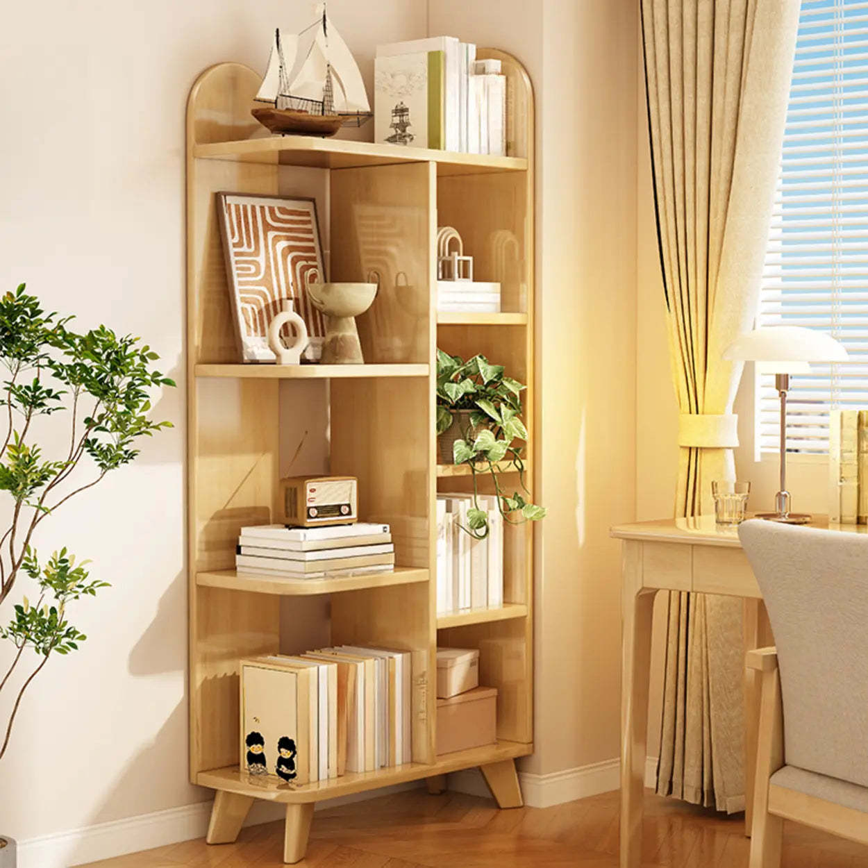 Stylish White Curved Corner Storage Bookcase