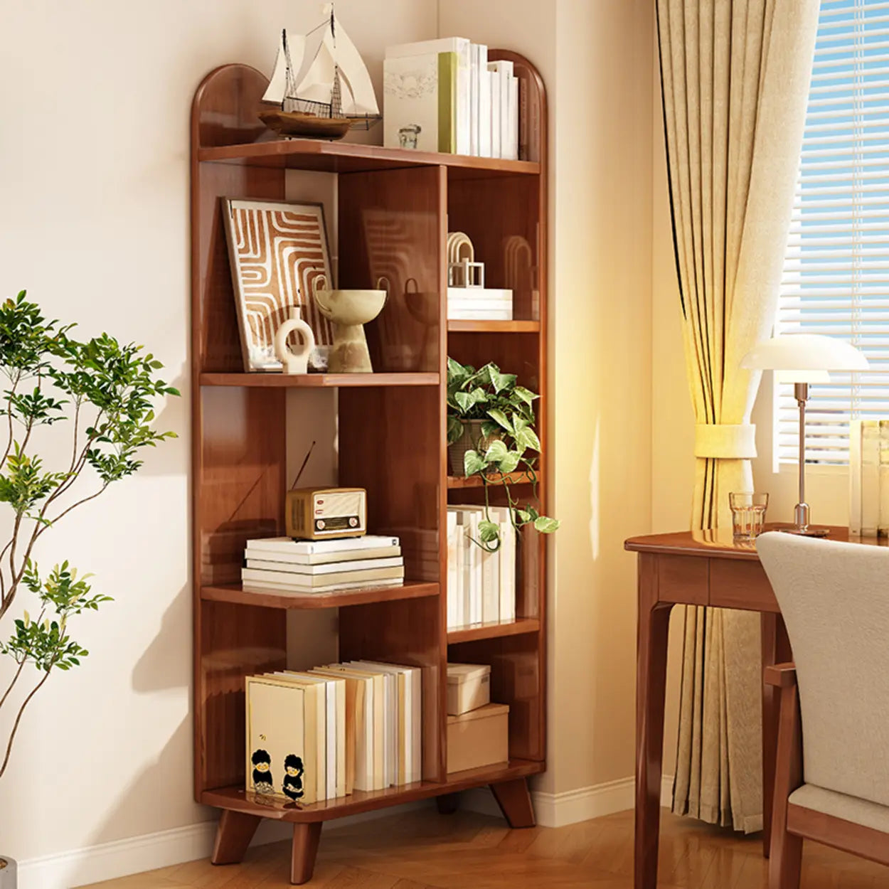 Curved Corner Wood Storage Bookcase