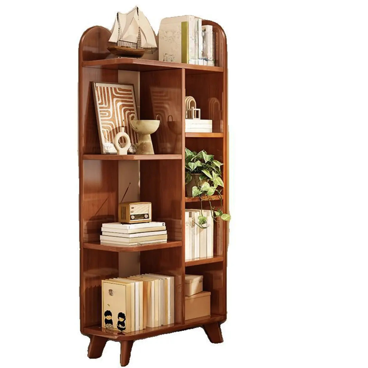 Stylish White Curved Corner Storage Bookcase — 4 / White