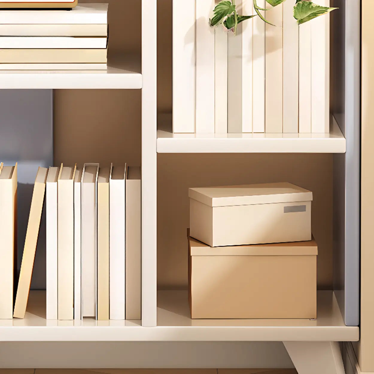 Stylish White Curved Corner Storage Bookcase — 7 Shelves / Blue-White