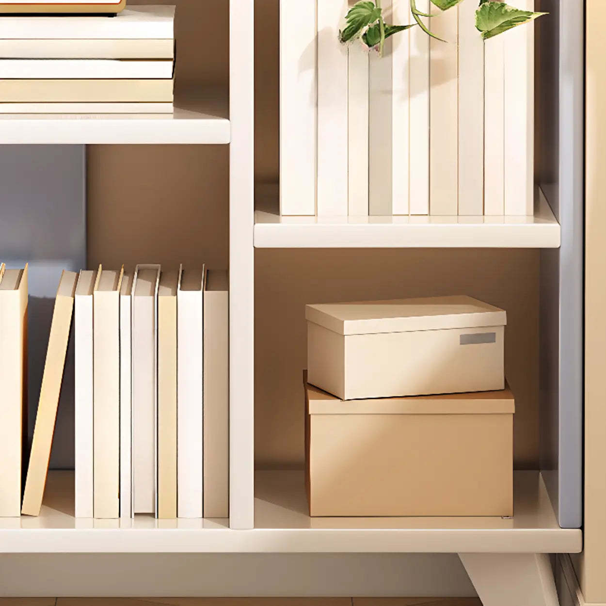Stylish White Curved Corner Storage Bookcase — 7 Shelves / Blue-White