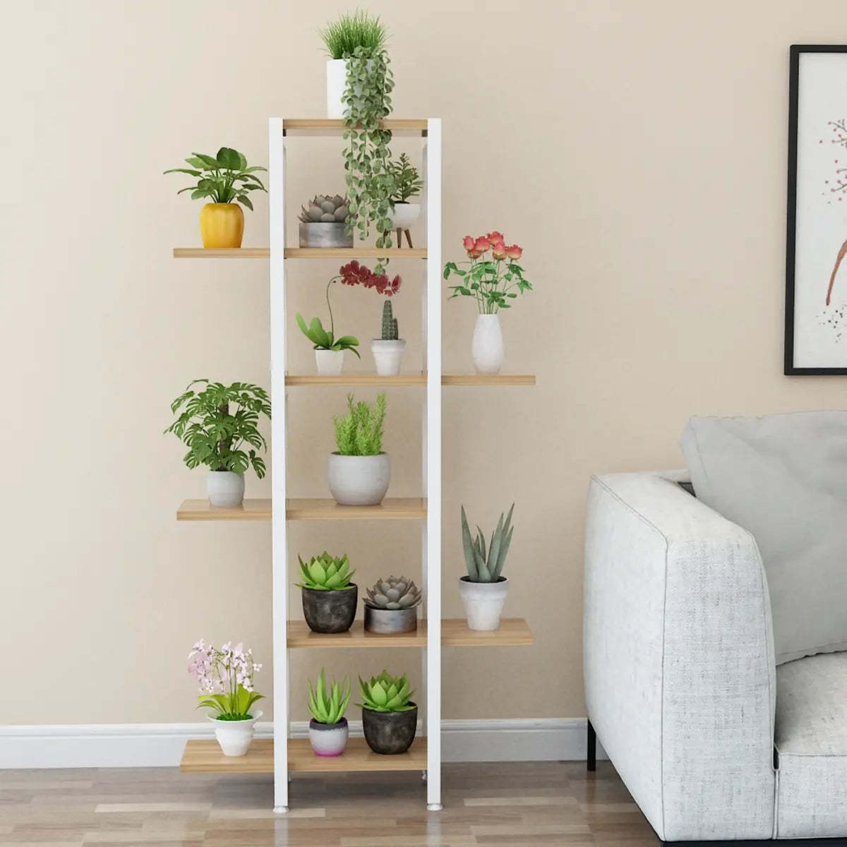 Stylish Rectangle Wood Indoor Plant Stand — Black/ Light Walnut