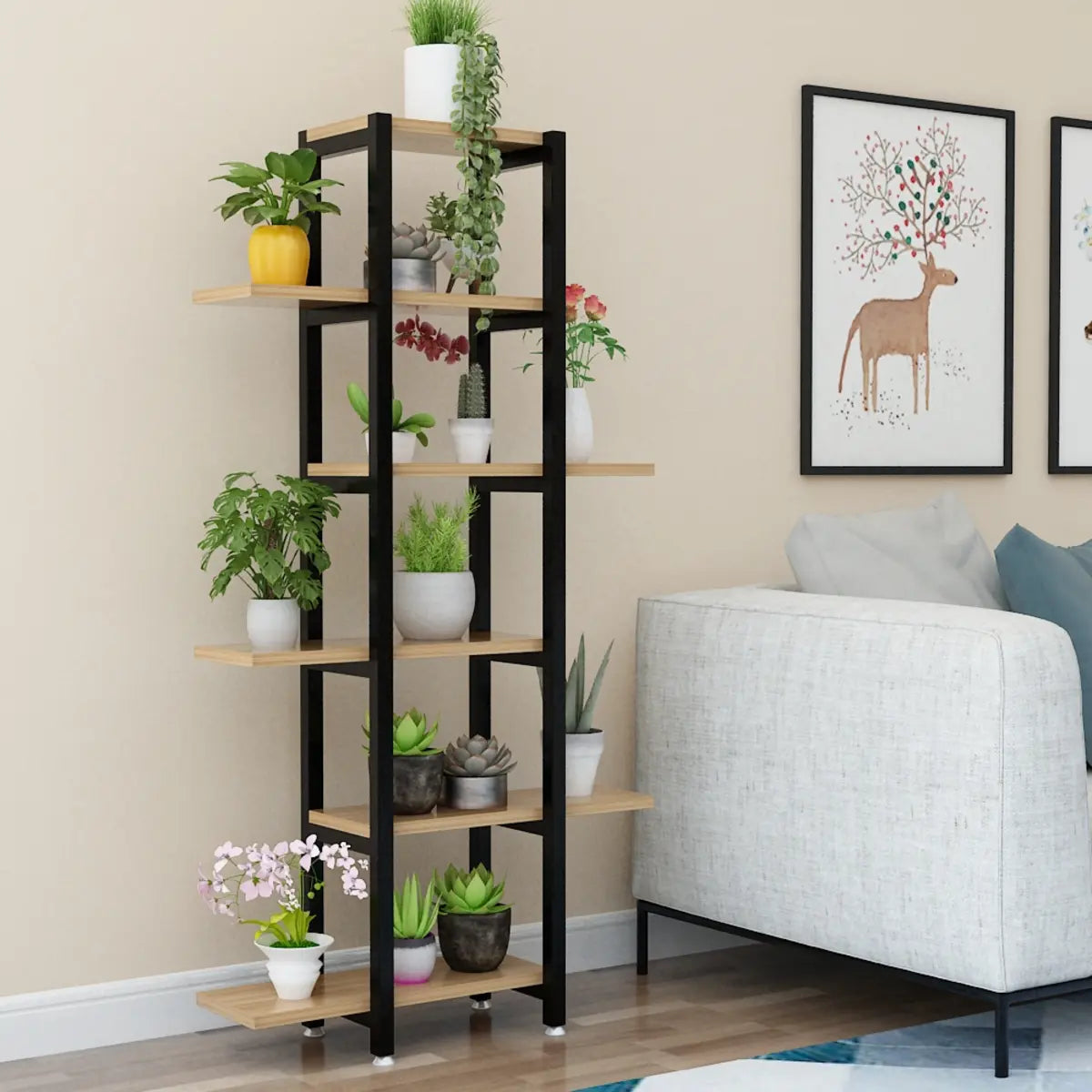 Stylish Rectangle Wood Indoor Plant Stand — Black-White