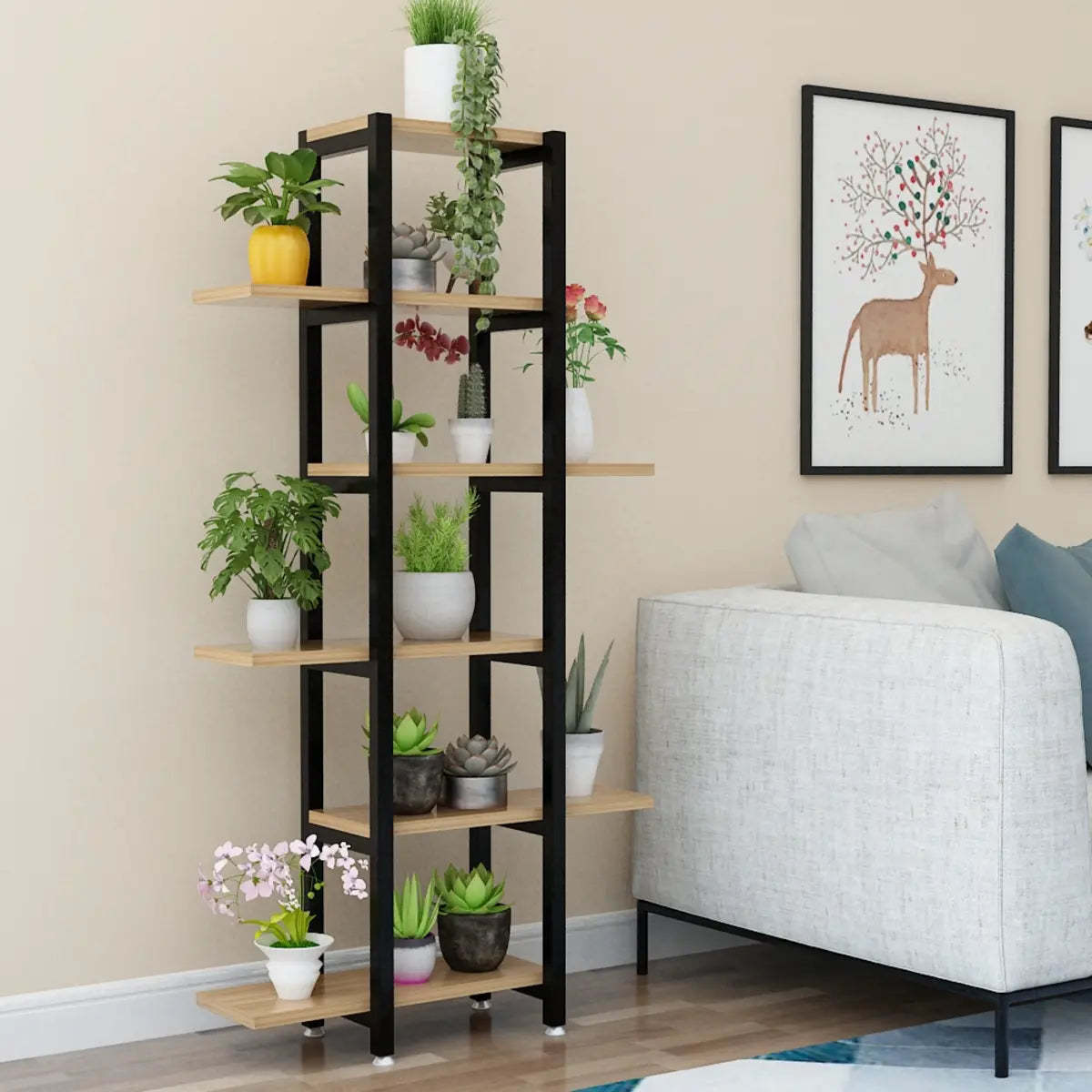 Stylish Rectangle Wood Indoor Plant Stand — Black-White