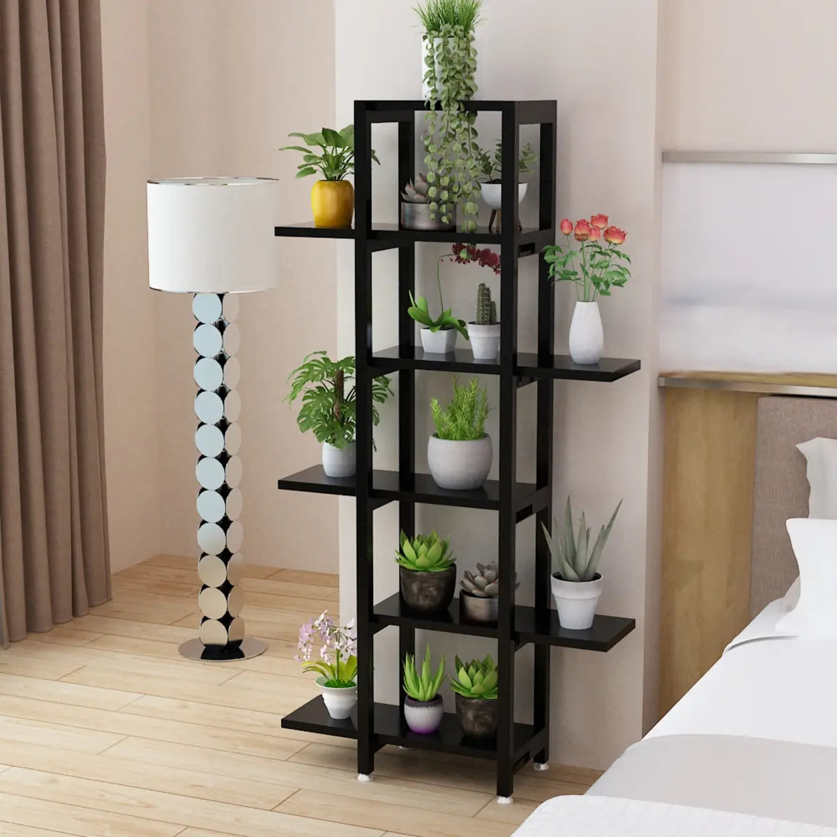 Stylish Rectangle Wood Indoor Plant Stand — White/ Light Walnut