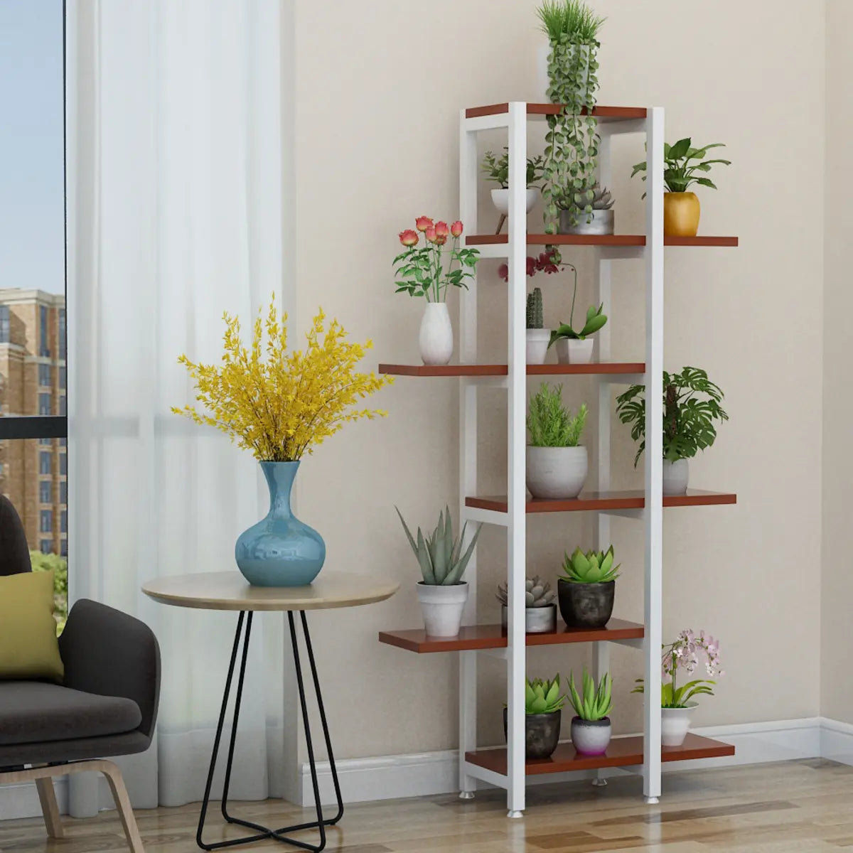 Stylish Rectangle Wood Indoor Plant Stand — White/ Teak