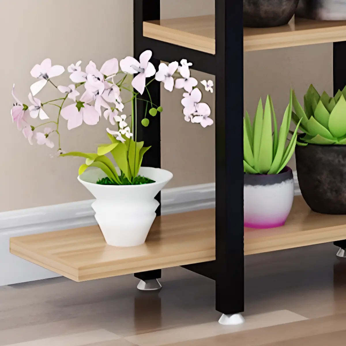 Stylish Rectangle Wood Indoor Plant Stand — White-White