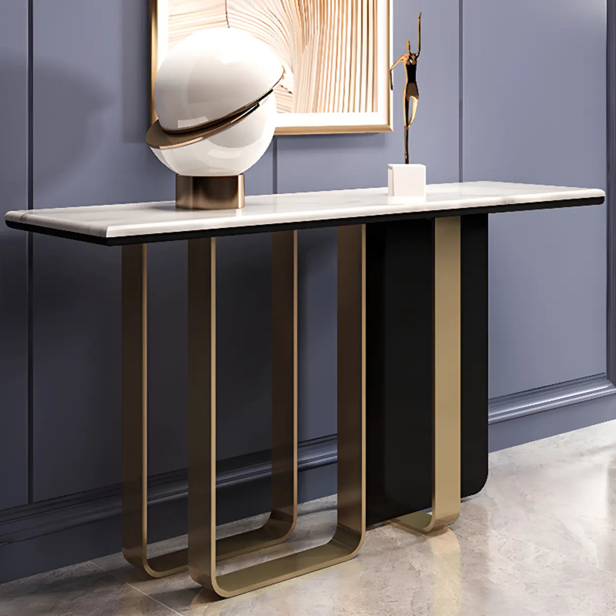 Stylish Rectangular Marble Iron-Base Console Table