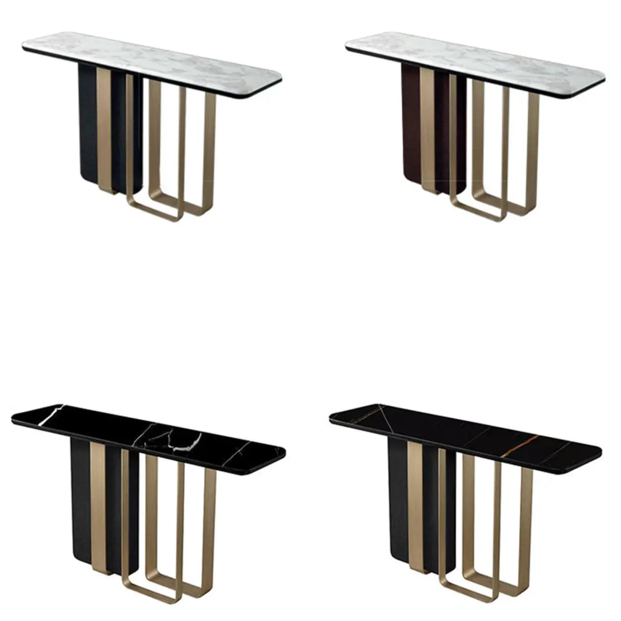 Stylish Rectangular Marble Iron-Base Console Table — Black-Gold