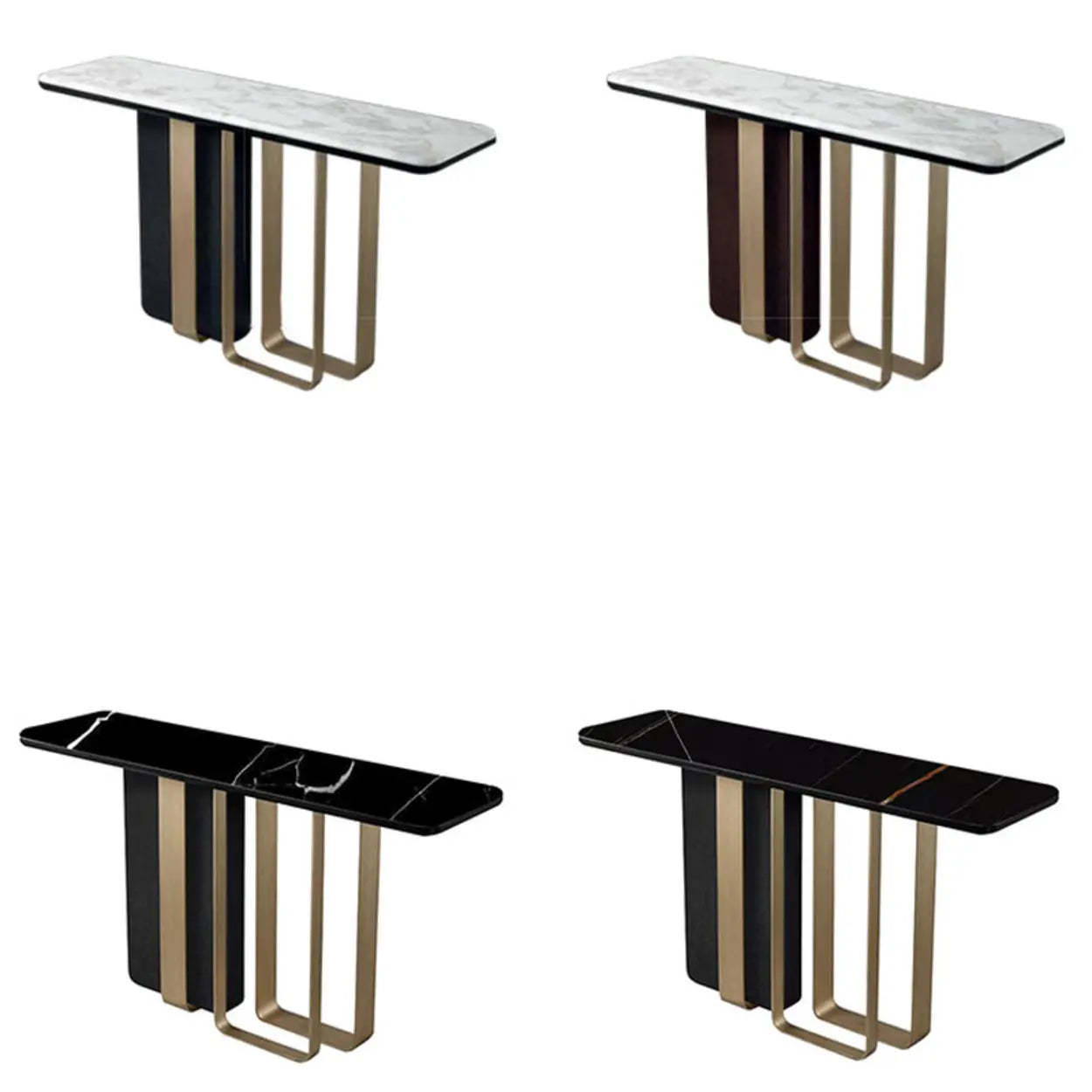 Stylish Rectangular Marble Iron-Base Console Table — Black-Gold