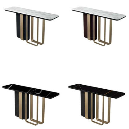 Stylish Rectangular Marble Iron-Base Console Table — Black-Gold