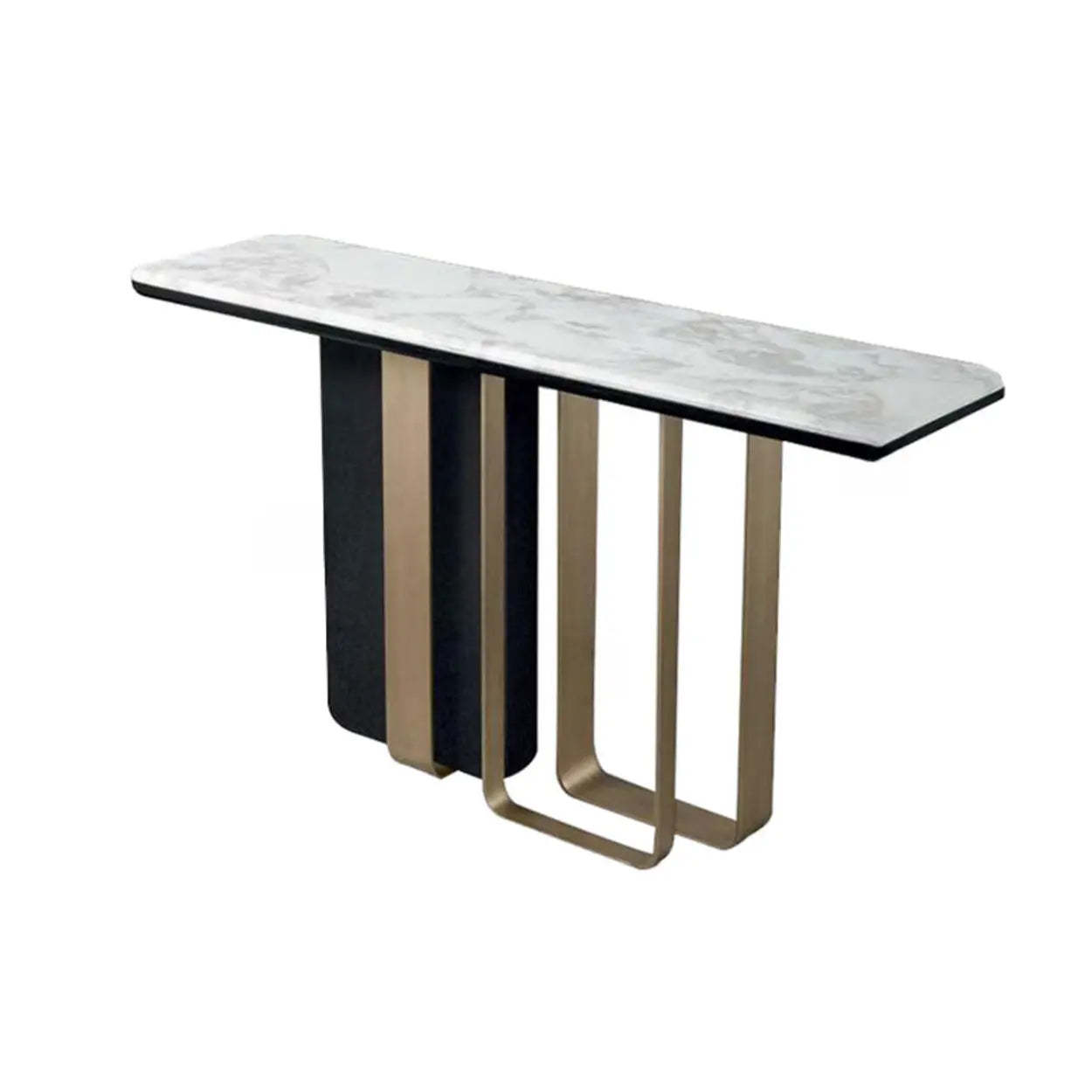 Stylish Rectangular Marble Iron-Base Console Table — Black-Gold