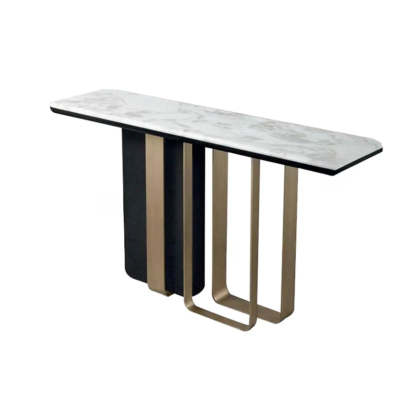 Stylish Rectangular Marble Iron-Base Console Table — Black-Gold