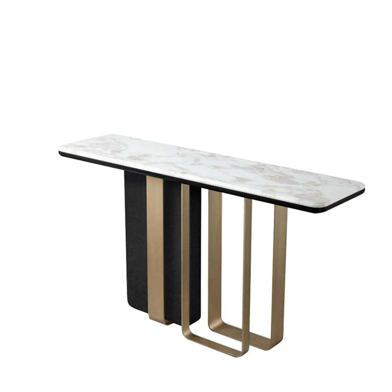 Stylish Rectangular Marble Iron-Base Console Table — Black