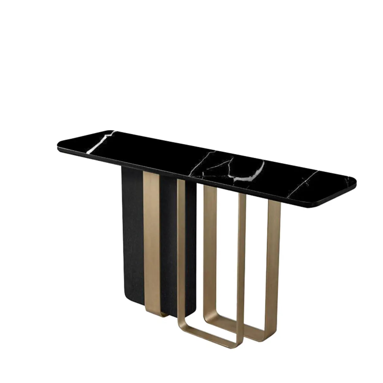 Stylish Rectangular Marble Iron-Base Console Table — Black