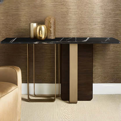 Stylish Rectangular Marble Iron-Base Console Table — White