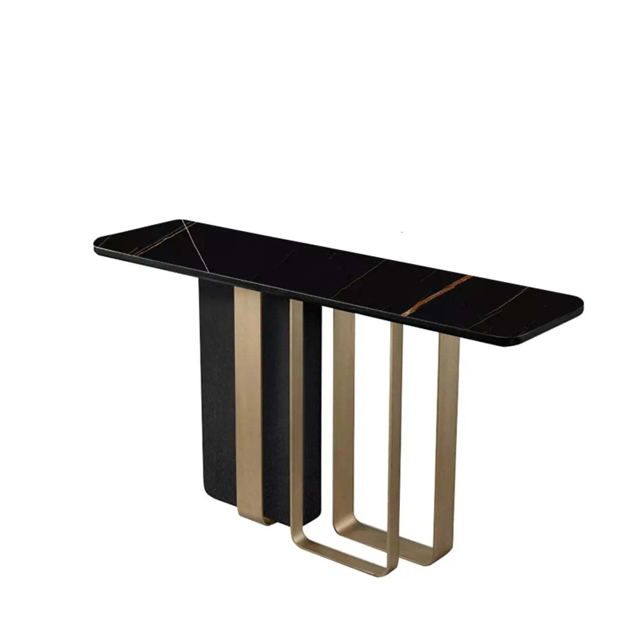 Stylish Rectangular Marble Iron-Base Console Table — White