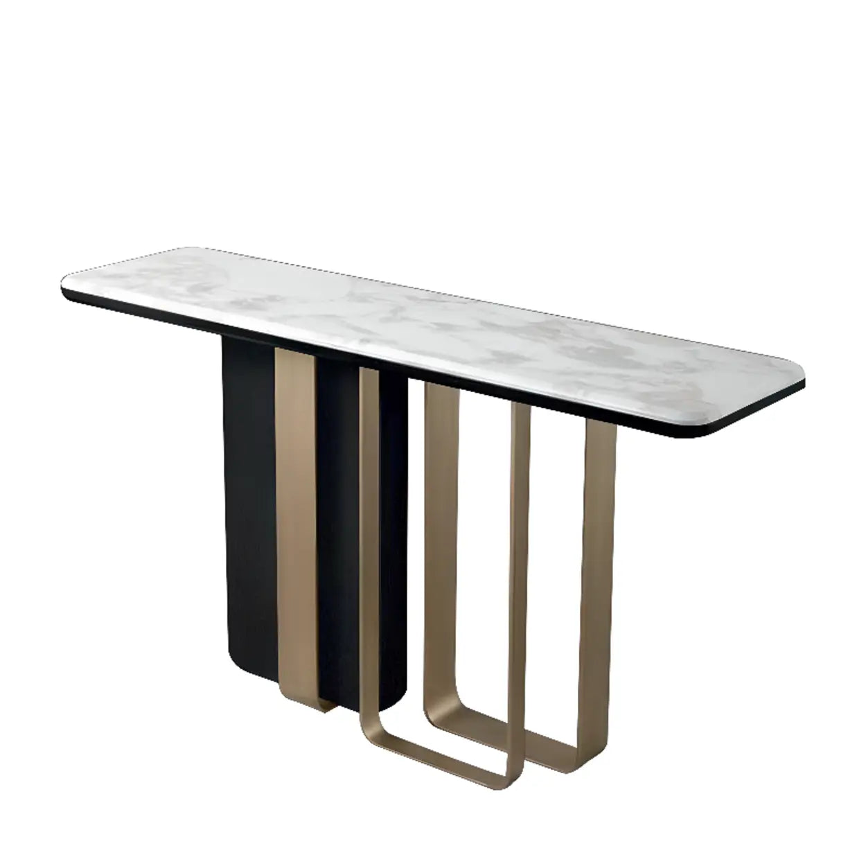Stylish Rectangular Marble Iron-Base Console Table — White-Black