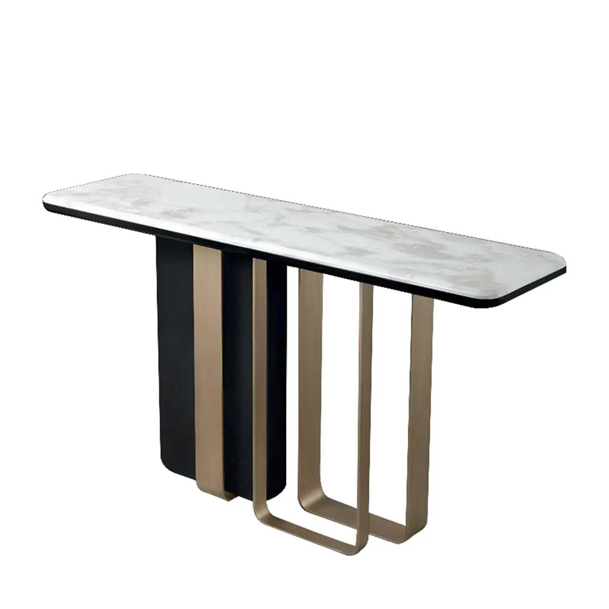 Stylish Rectangular Marble Iron-Base Console Table — White-Black