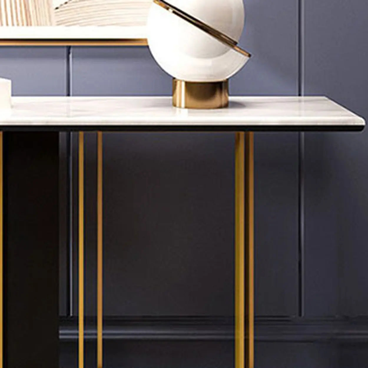 Stylish Rectangular Marble Iron-Base Console Table — White-Black