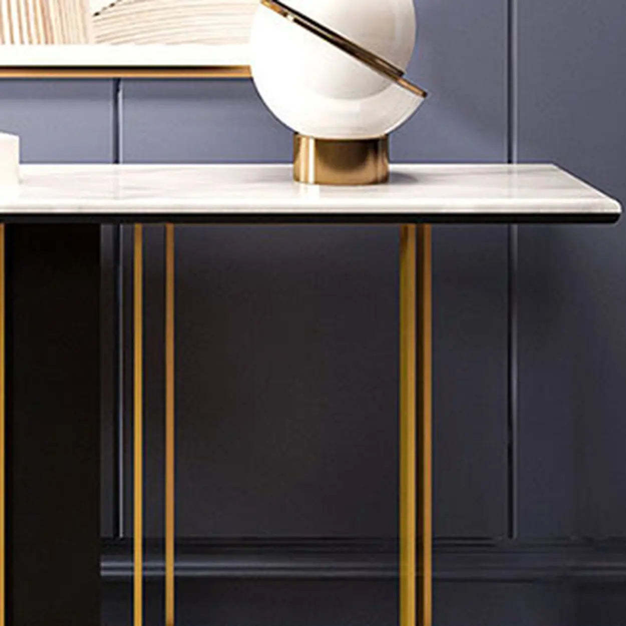Stylish Rectangular Marble Iron-Base Console Table — White-Black