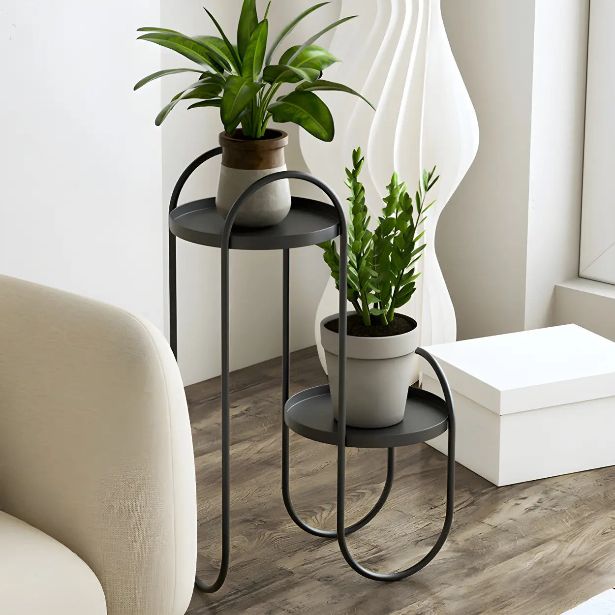 Round 2-Tier Metal Sled Plant Stand