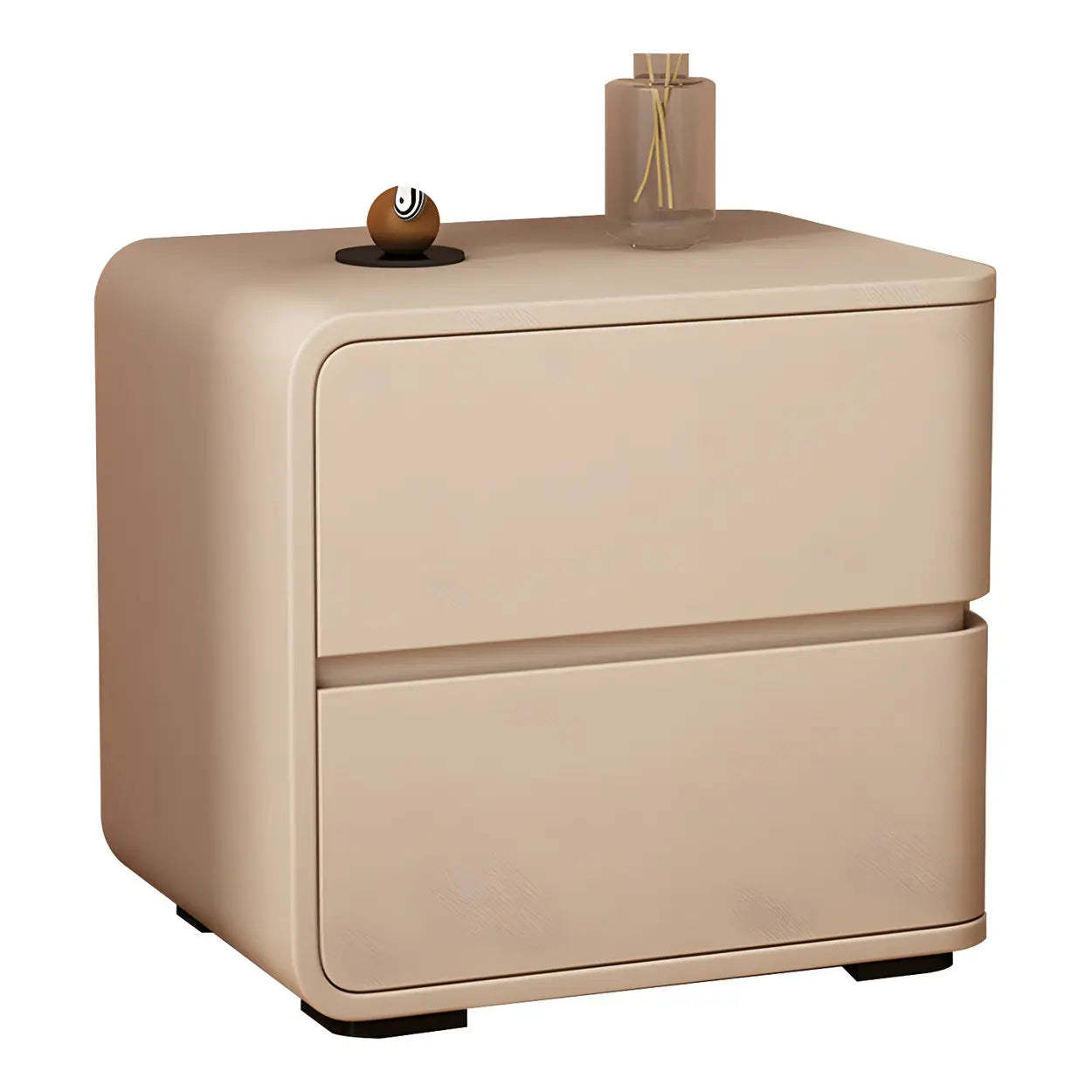 Stylish Rounded Off-White Wood Storage Nightstand — Off-White / 1 Piece / Right