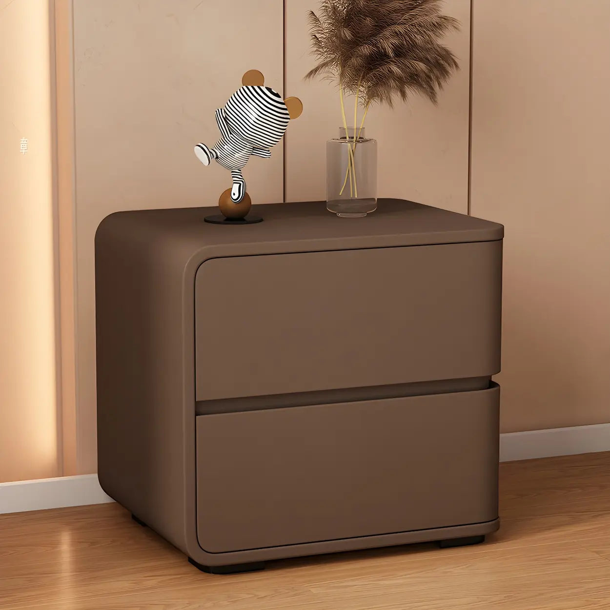 Stylish Rounded Off-White Wood Storage Nightstand — Off-White / 2 Piece Set / Left