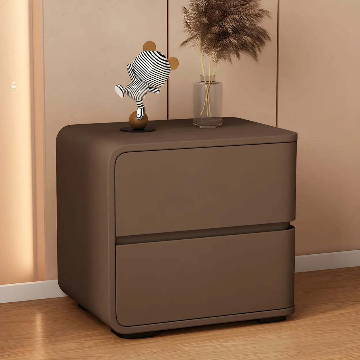 Stylish Rounded Off-White Wood Storage Nightstand — Off-White / 2 Piece Set / Left