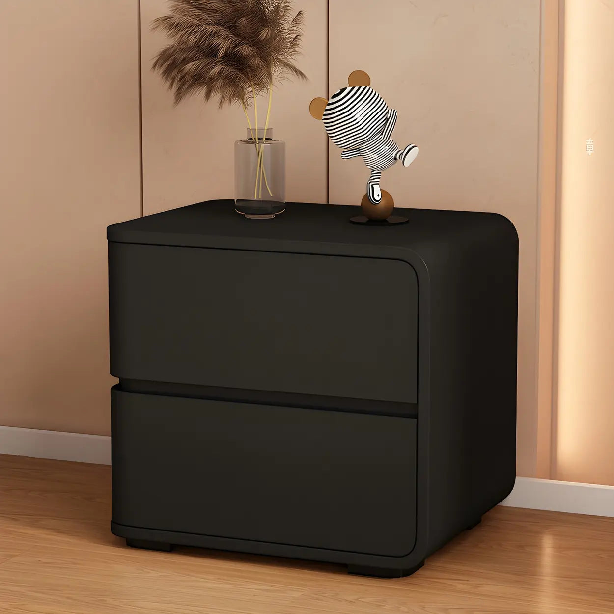Stylish Rounded Off-White Wood Storage Nightstand — Coffee / 1 Piece / Right