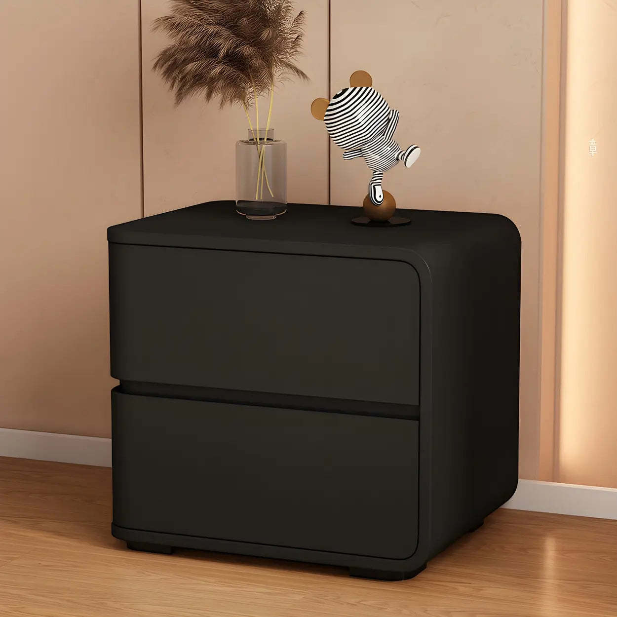 Stylish Rounded Off-White Wood Storage Nightstand — Coffee / 1 Piece / Right