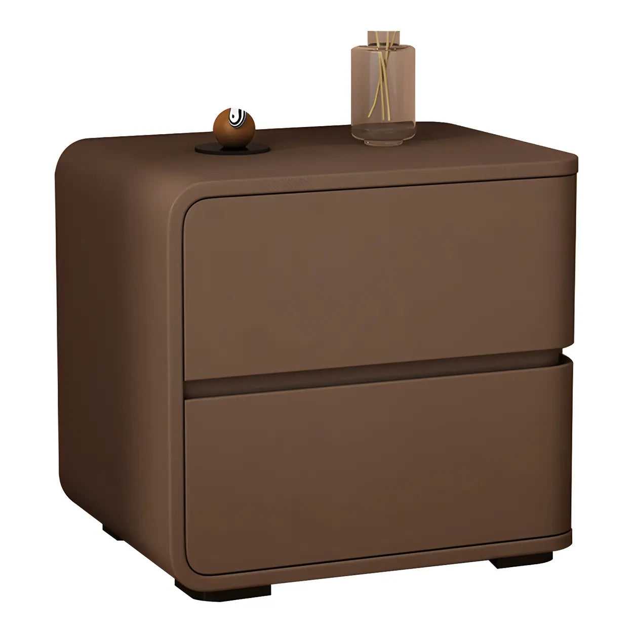 Stylish Rounded Off-White Wood Storage Nightstand — Coffee / 2 Piece Set / Left