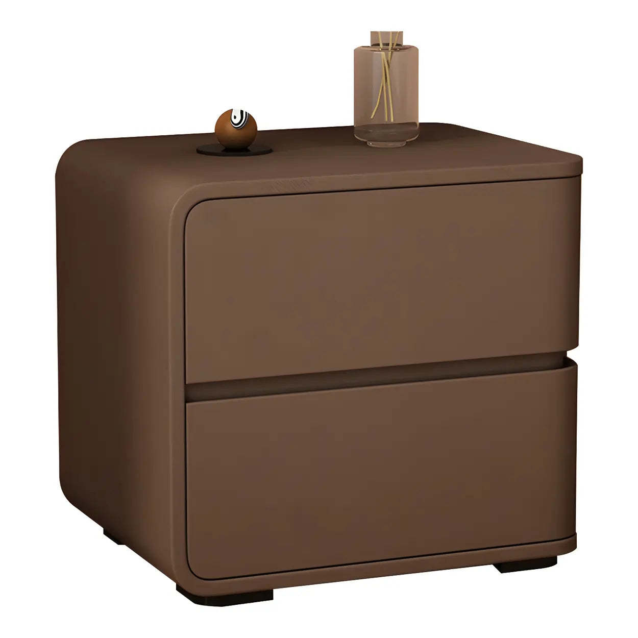 Stylish Rounded Off-White Wood Storage Nightstand — Coffee / 2 Piece Set / Left