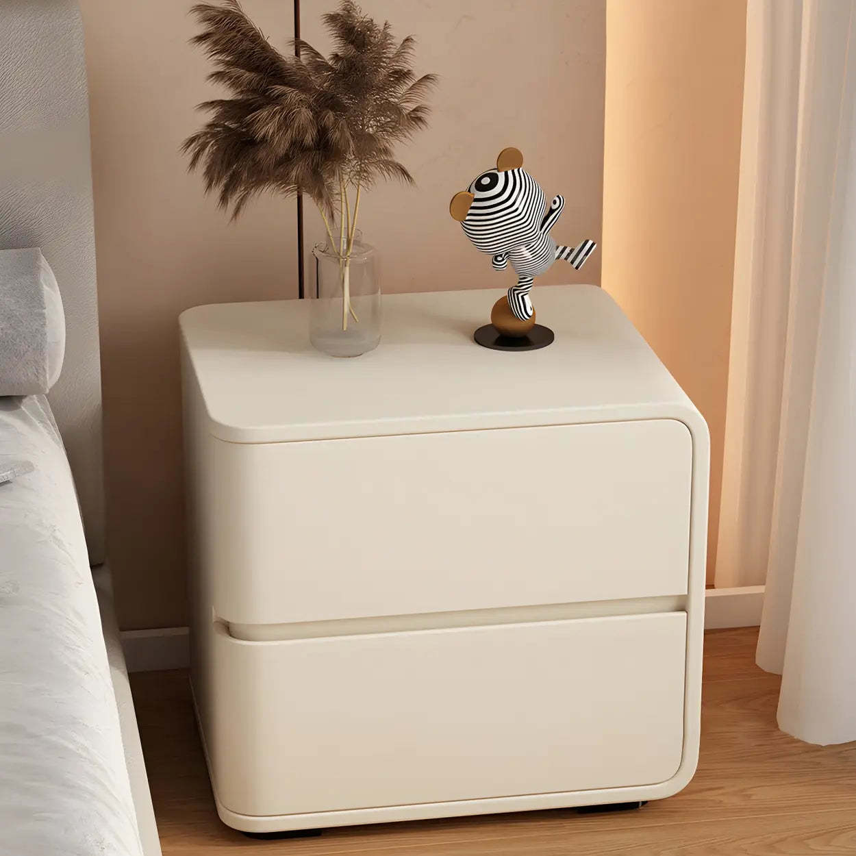 Stylish Rounded Off-White Wood Storage Nightstand — Black / 1 Piece / Left