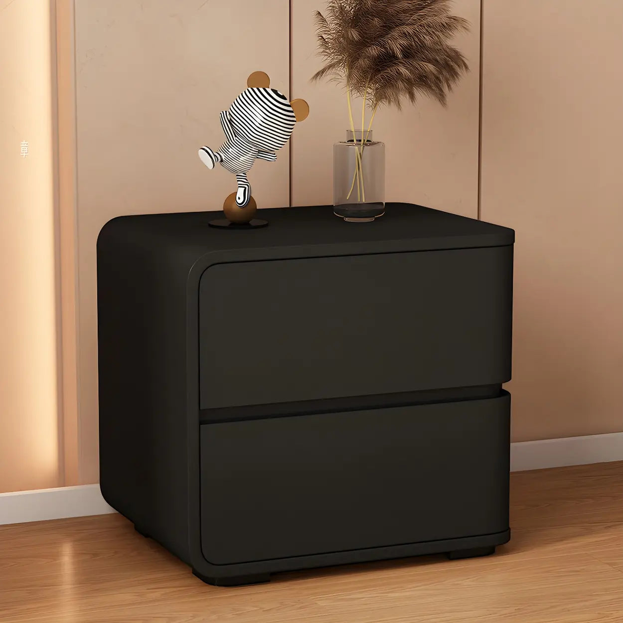 Stylish Rounded Off-White Wood Storage Nightstand — Black / 1 Piece / Right