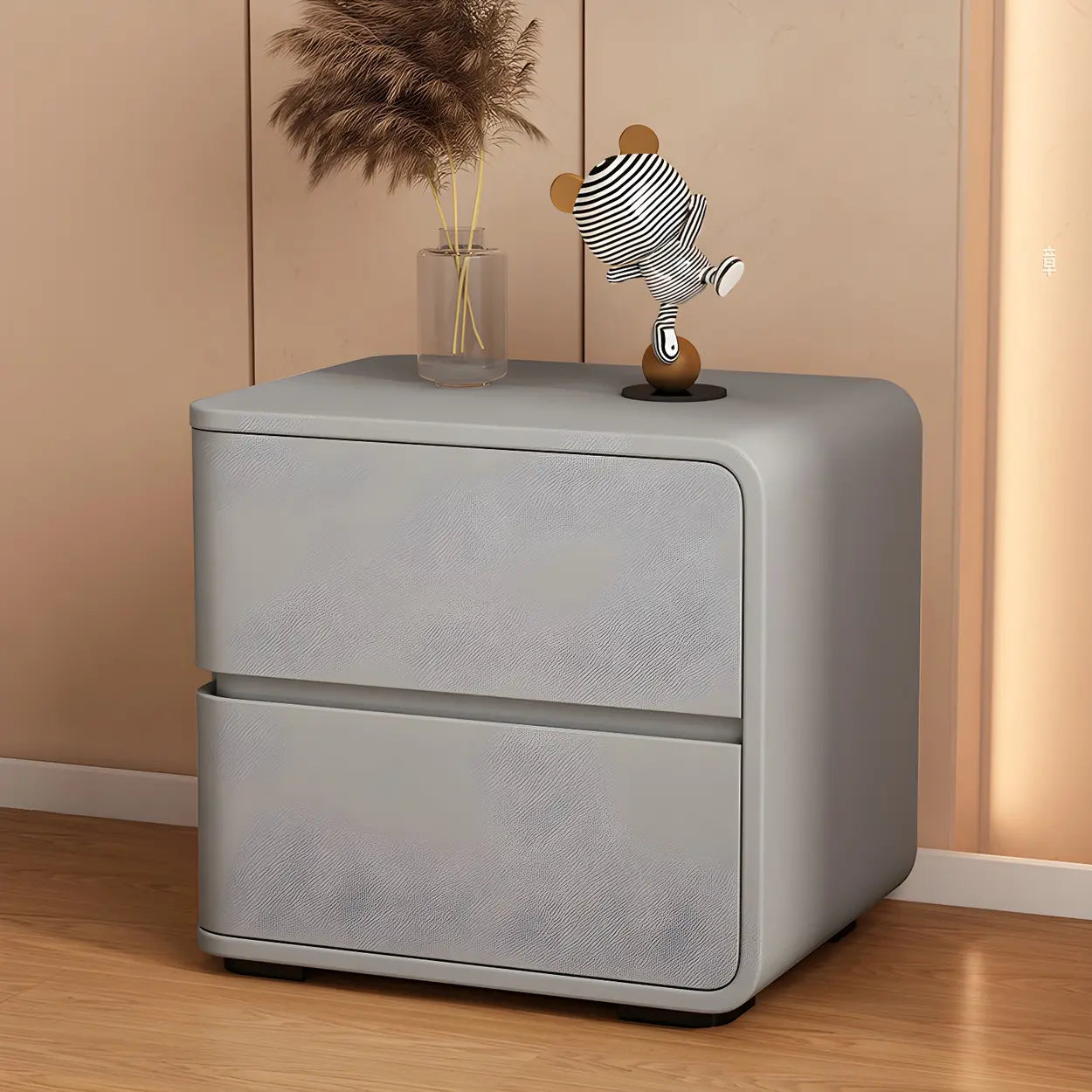 Stylish Rounded Off-White Wood Storage Nightstand — Coffee / 2 Piece Set / Right