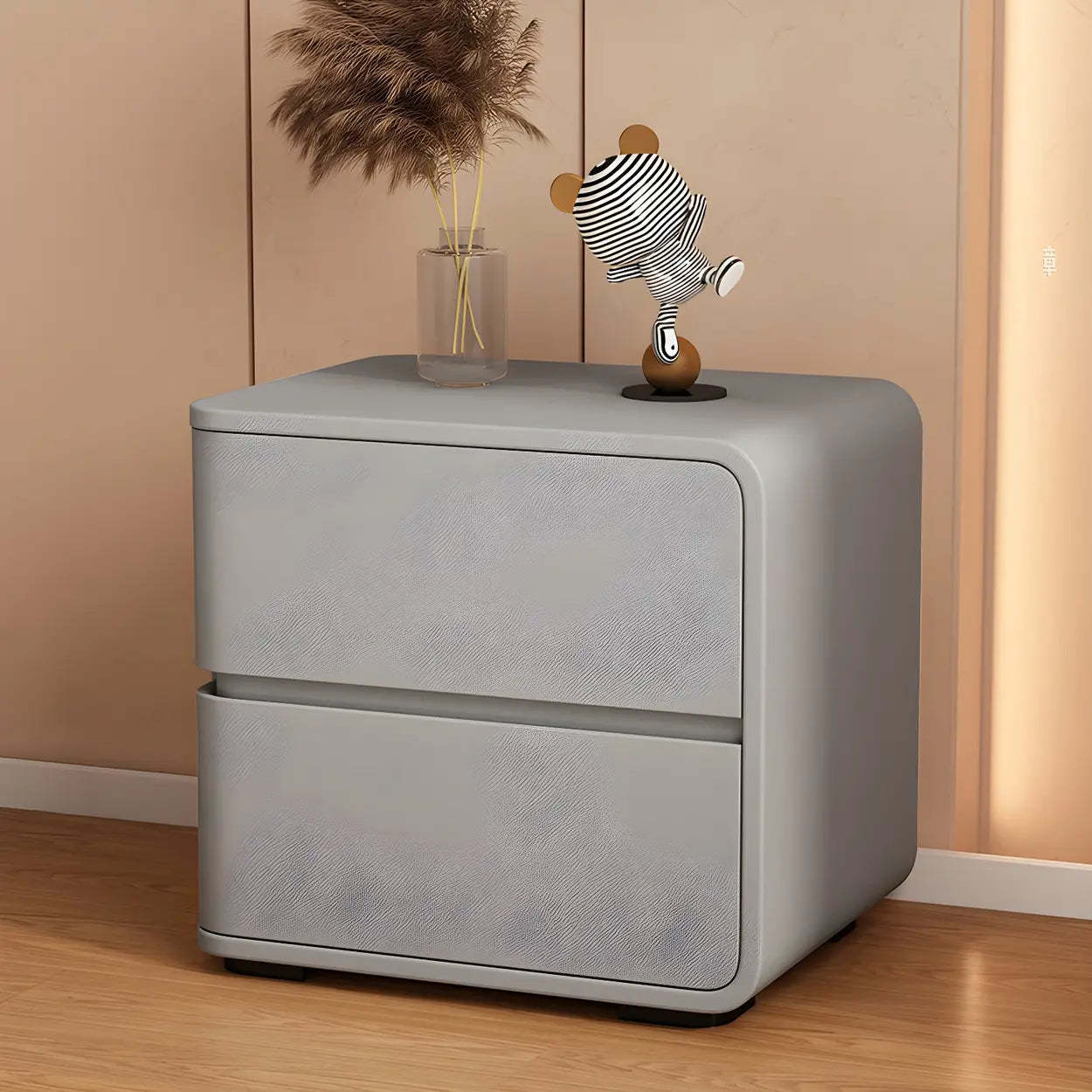 Stylish Rounded Off-White Wood Storage Nightstand — Coffee / 2 Piece Set / Right