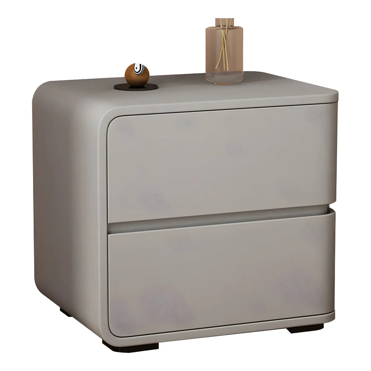 Stylish Rounded Off-White Wood Storage Nightstand — Green / 2 Piece Set / Left