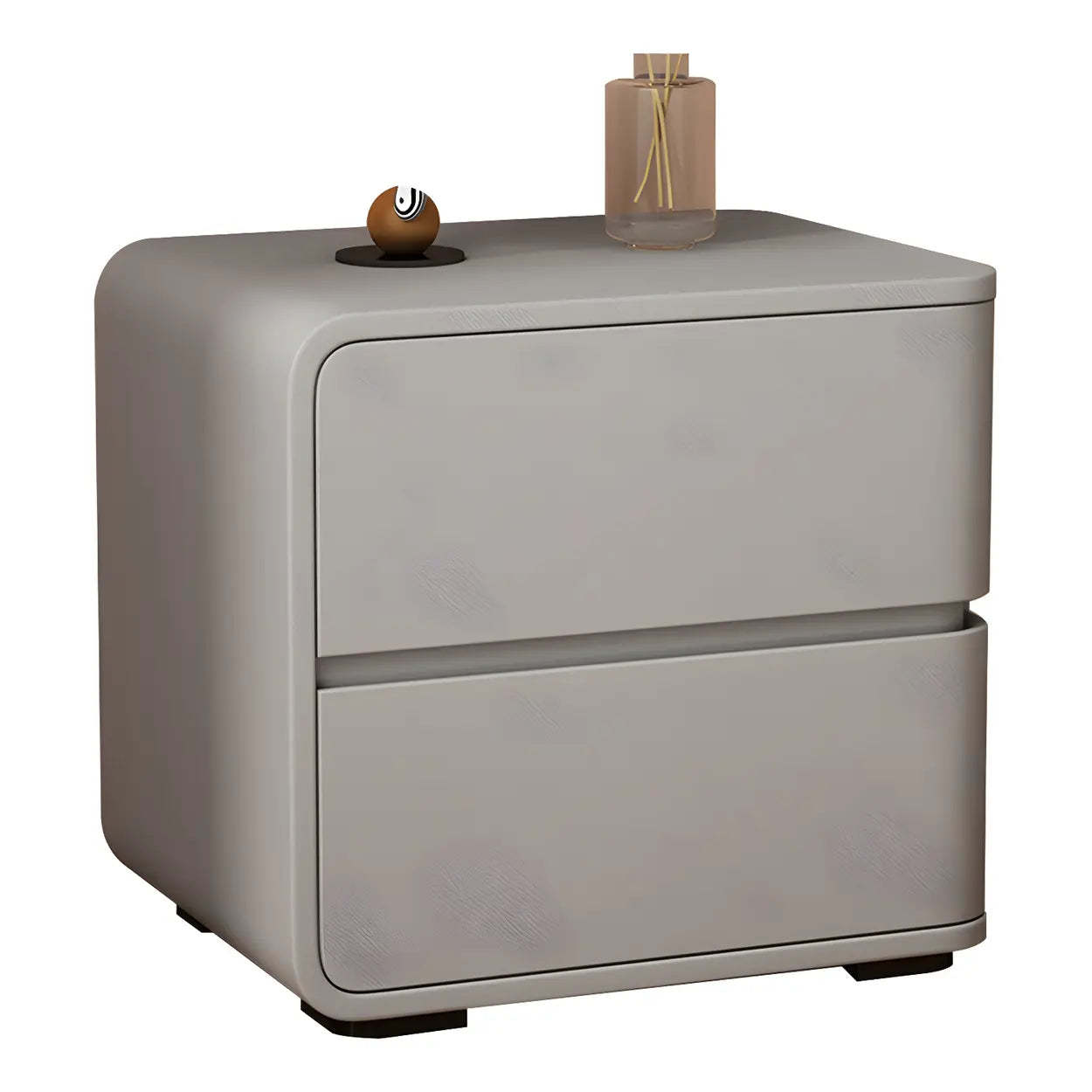 Stylish Rounded Off-White Wood Storage Nightstand — Green / 2 Piece Set / Left
