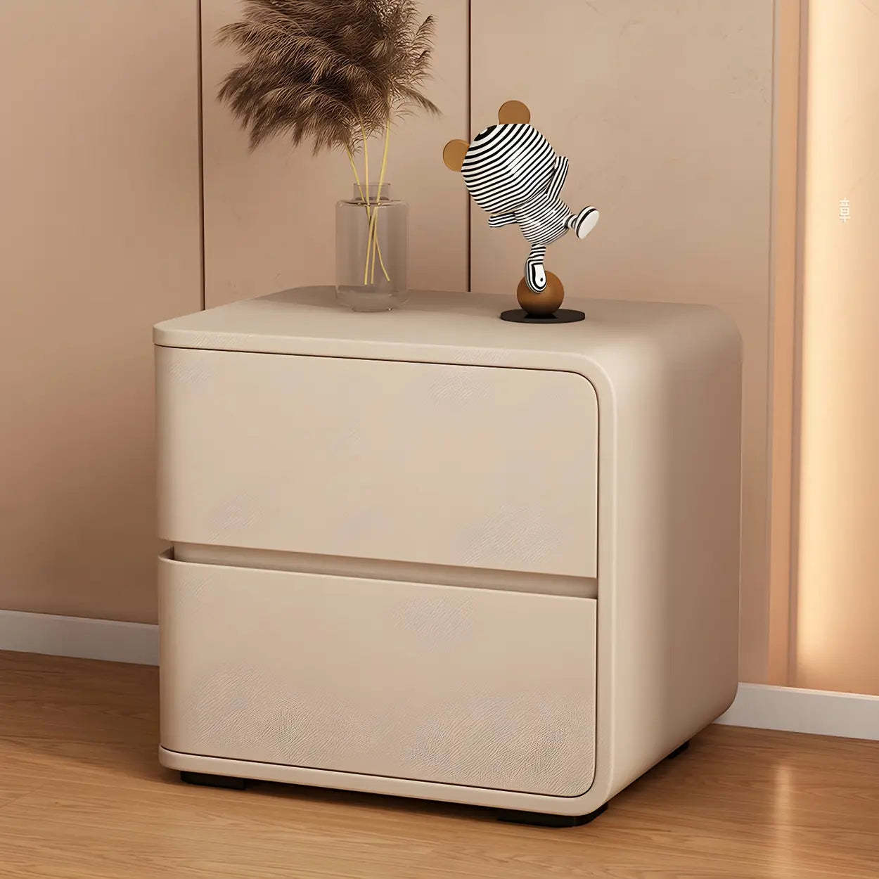 Stylish Rounded Off-White Wood Storage Nightstand — Pink / 1 Piece / Left