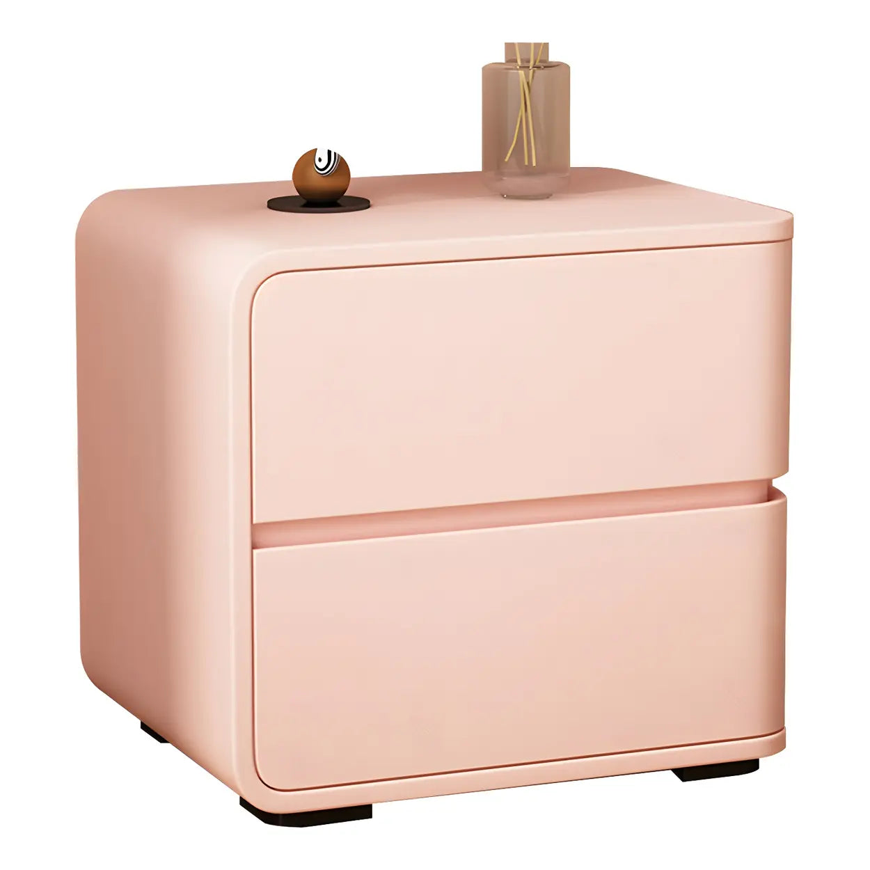 Stylish Rounded Off-White Wood Storage Nightstand — Pink / 1 Piece / Right