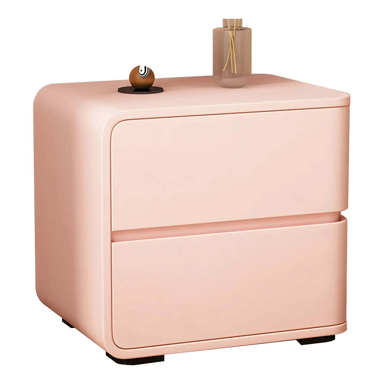 Stylish Rounded Off-White Wood Storage Nightstand — Pink / 1 Piece / Right
