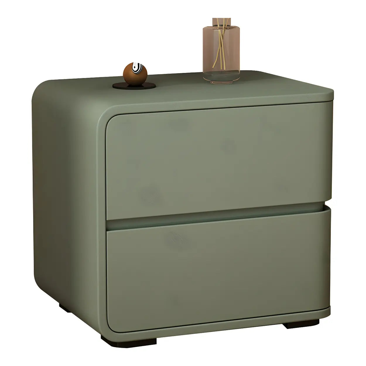Stylish Rounded Off-White Wood Storage Nightstand — Pink / 2 Piece Set / Left