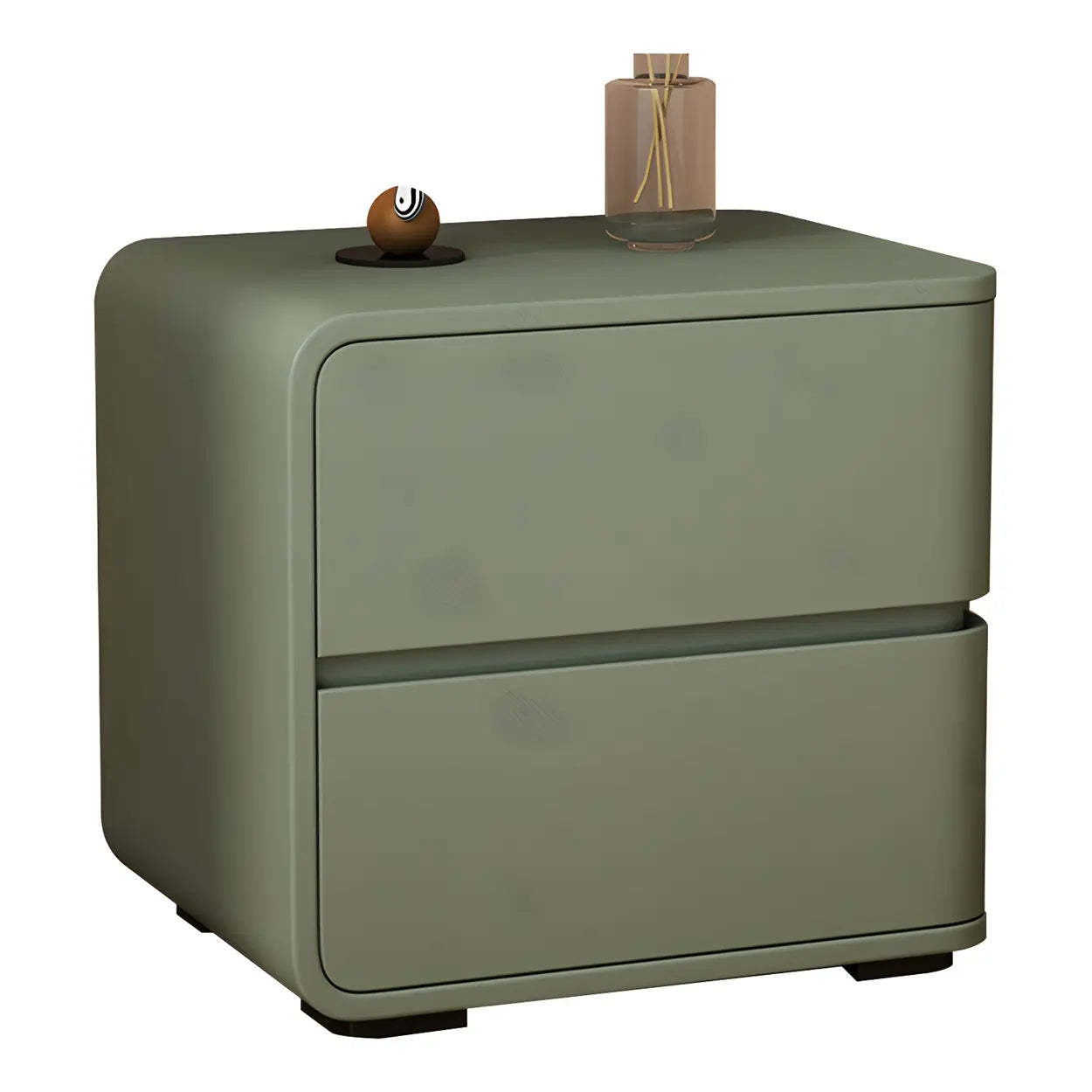 Stylish Rounded Off-White Wood Storage Nightstand — Pink / 2 Piece Set / Left