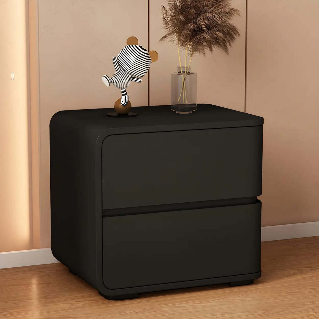 Stylish Rounded Off-White Wood Storage Nightstand — Black / 1 Piece / Right