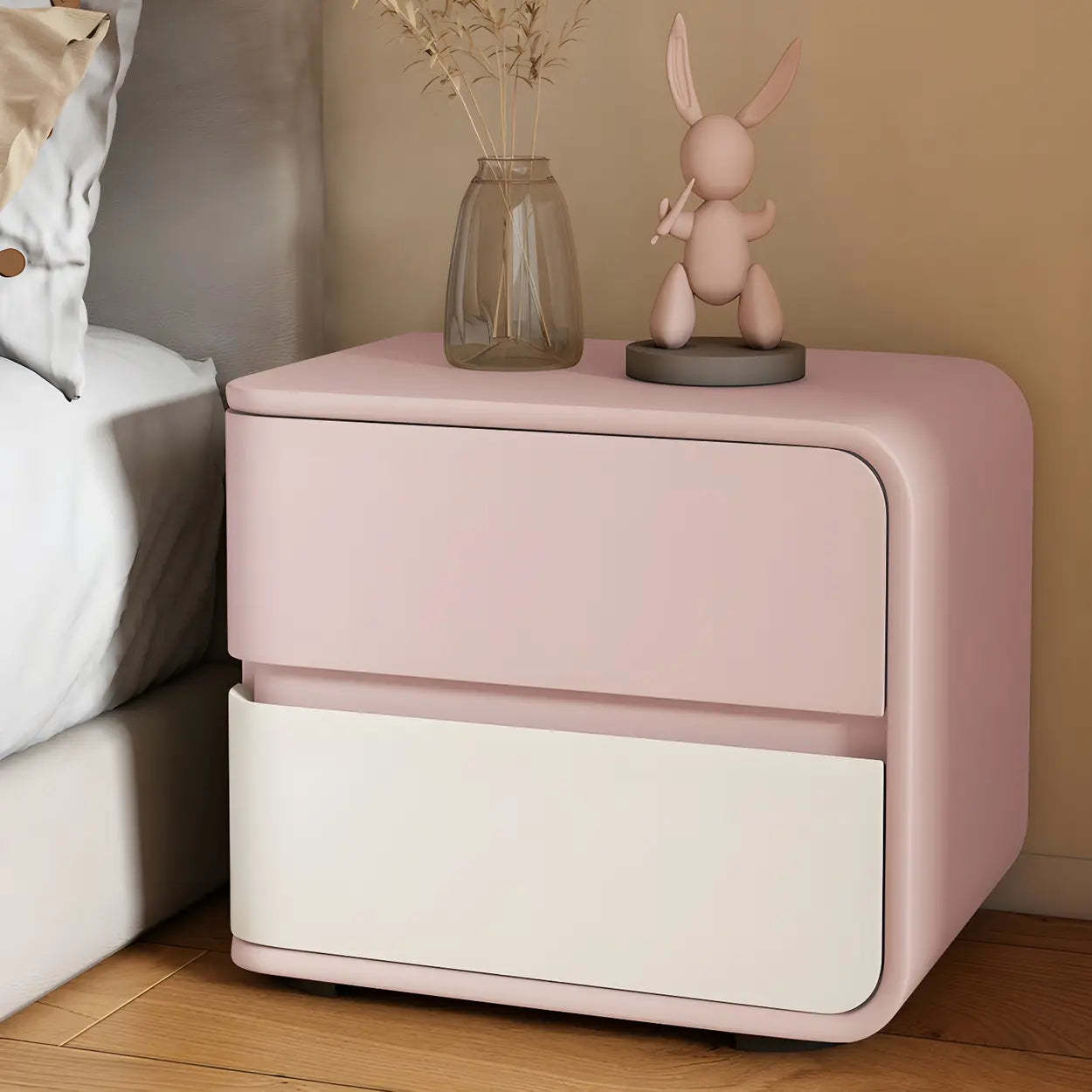 Stylish Rounded Off-White Wood Storage Nightstand — Grey / 1 Piece / Right
